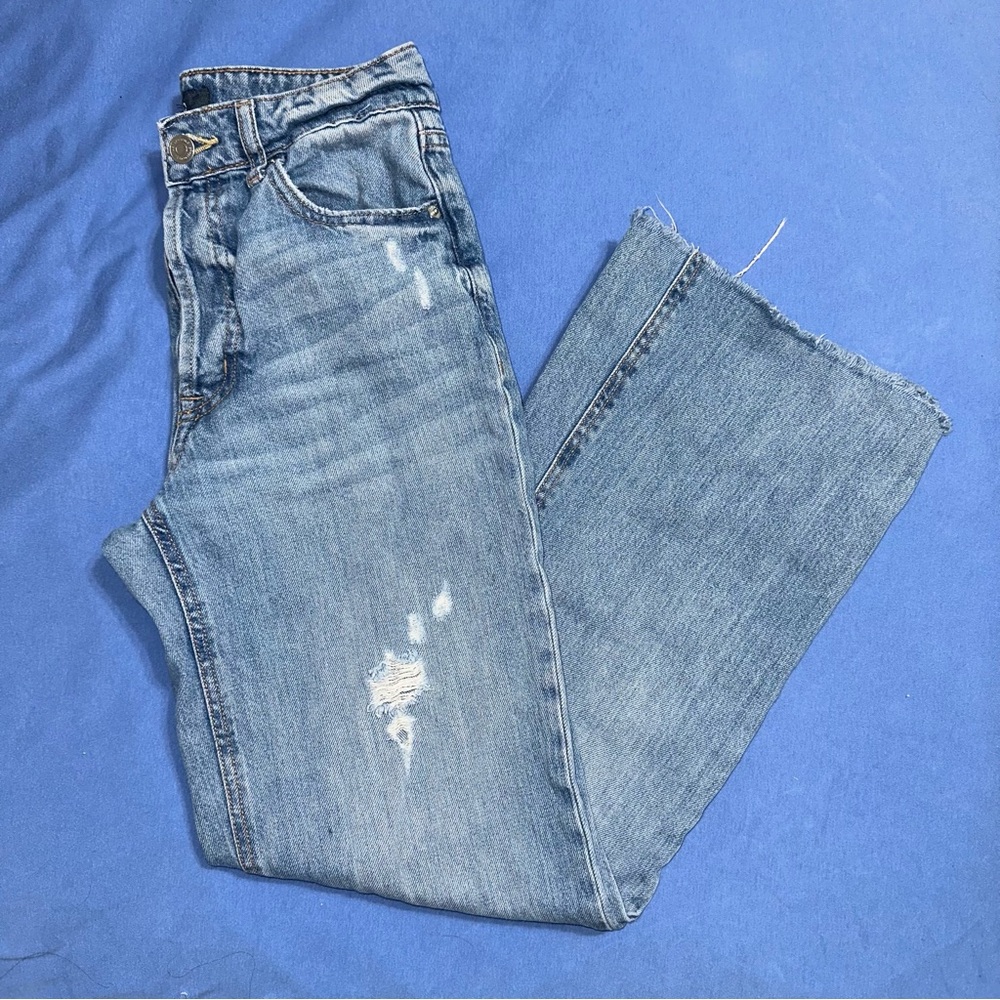 High rise wide leg denim pants
